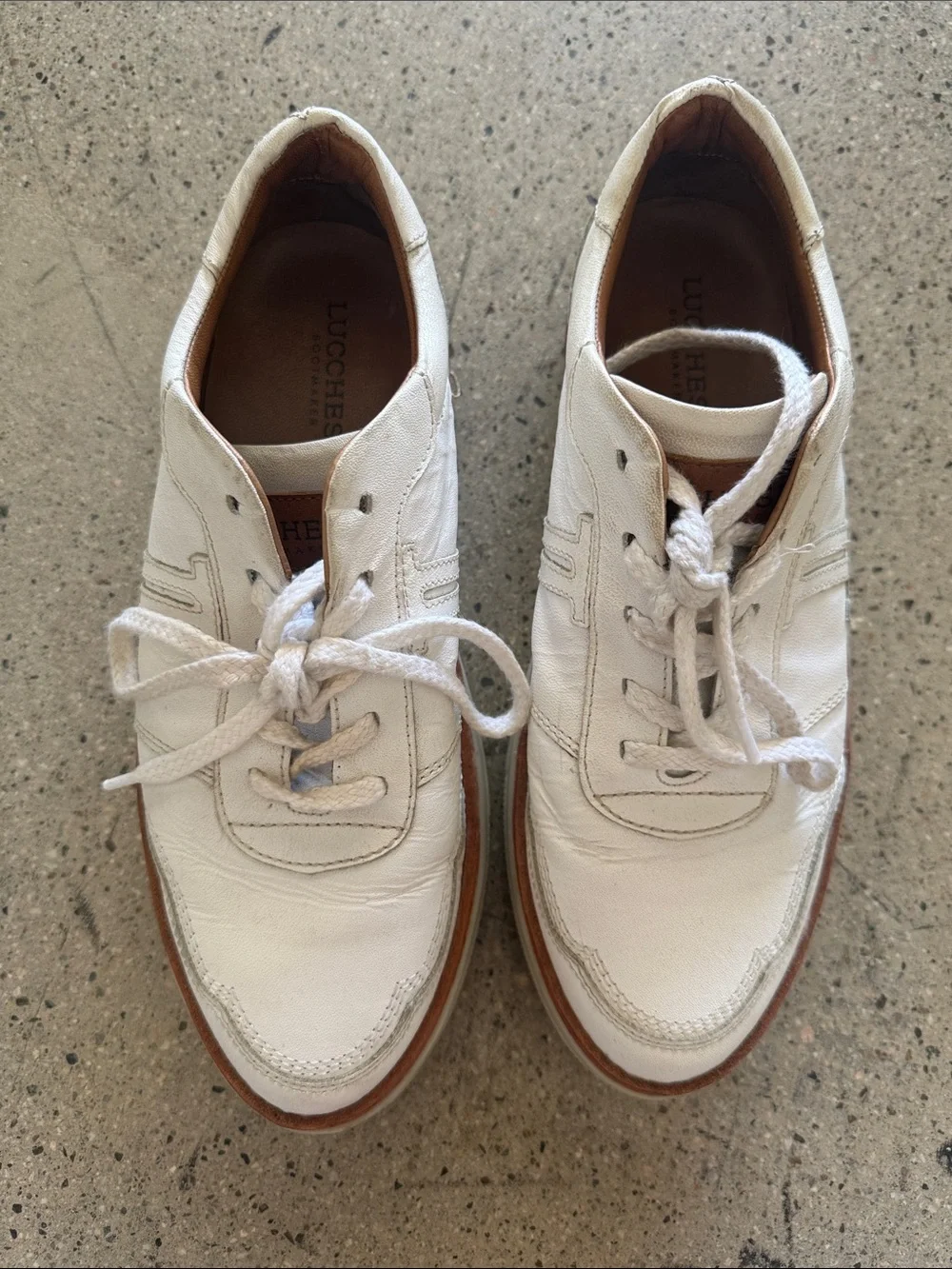 Lucchese White Leather Lace-Up Sneakers with Tan Trim
